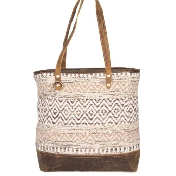 Myra Bag Boho Tribal Rug & Brown Leather Tote Bag - Picture 7 of 16